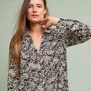 Anthropologie Maeve Matilda Floral Pintuck Button Front Top
